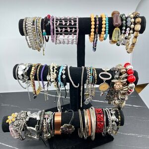 Bulk 2.340 Lb 48 Item Costume Bracelet Lot Bangle Rhinestone Beaded Charm Resale